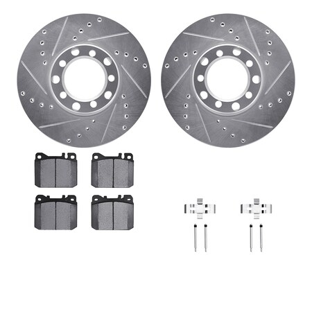 Dynamic Friction Co 7612-63024, Rotors-Drilled, Slotted-Silver w/ 5000 Euro Ceramic Brake Pads incl. Hardware, Zinc Coat 7612-63024
